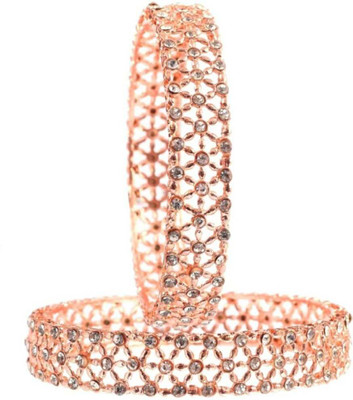 Ha Meem Brass, Silver Crystal Copper Bangle Set(Pack of 2)