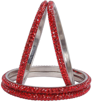 CHURA KING Alloy Cubic Zirconia Silver Bangle Set(Pack of 4)