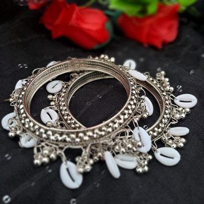 rcl Silver Beads Silver Bangle Set(Pack of 2)