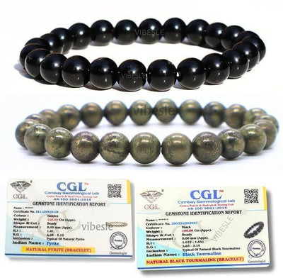 GEMSJI Pyrite, Crystal Tourmaline, Beads Charm Bracelet