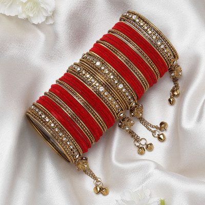 ZENEME Brass Cubic Zirconia Gold-plated Bangle Set(Pack of 56)
