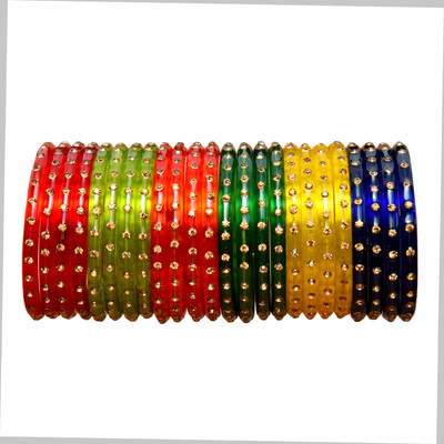 khannak Glass Cubic Zirconia, Zircon Bangle Set(Pack of 24)