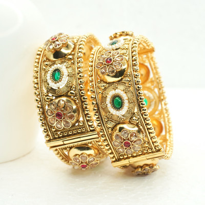 Panini Jewels Copper Cubic Zirconia, Crystal, Emerald, Ruby Gold-plated Bangle Set(Pack of 2)