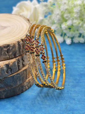 KRWAI Brass Diamond Gold-plated Bangle Set(Pack of 4)