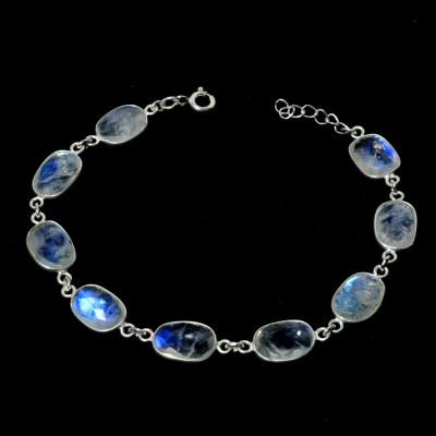 Silver Aura Creations Sterling Silver Moonstone Charm Bracelet