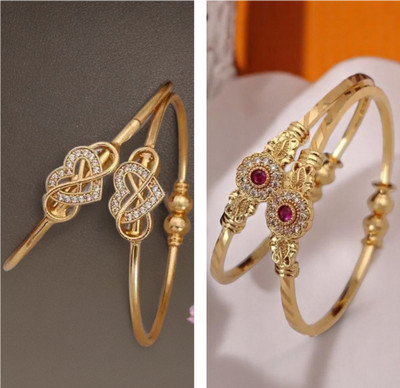 Hetshree Brass Diamond Gold-plated Bangle Set(Pack of 4)