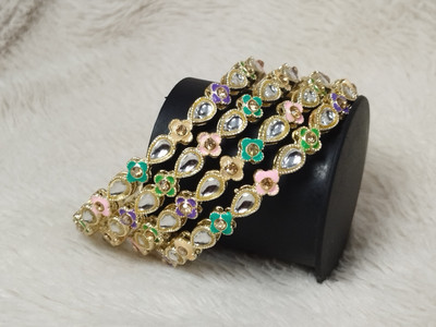 Prasansha Enterprises Alloy Cubic Zirconia Gold-plated Bangle Set(Pack of 4)