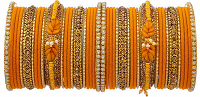 ZINEKA Metal Beads, Pearl, Zircon Gold-plated Bangle Set(Pack of 42)
