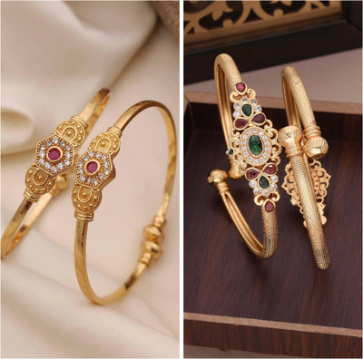 Sangria Brass Diamond Gold-plated Bangle Set(Pack of 2)