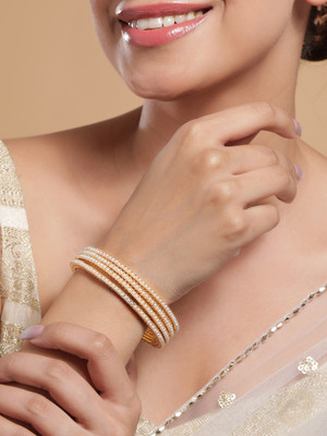 RUBANS Brass Pearl Gold-plated Bangle Set(Pack of 4)