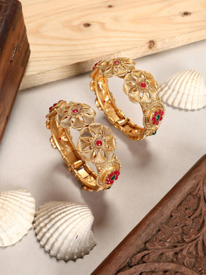 Anika's Creation Brass Cubic Zirconia Gold-plated Bangle Set(Pack of 2)