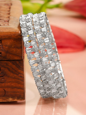 RUBANS Brass Rhodium Bangle Set(Pack of 2)