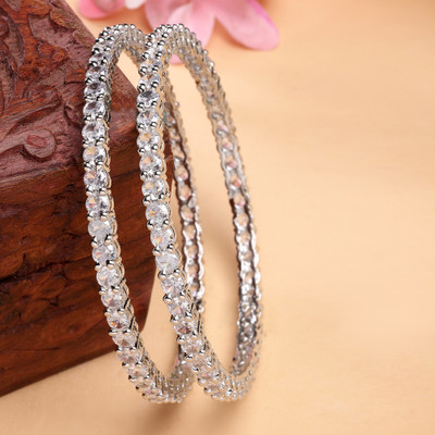 ZENEME Brass Rhodium Bangle(Pack of 2)