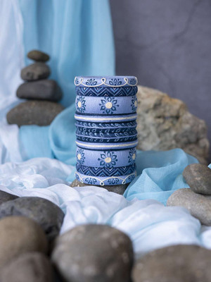 MAHADEV Plastic Moonstone Silver Coated Bangle Set(Pack of 10)