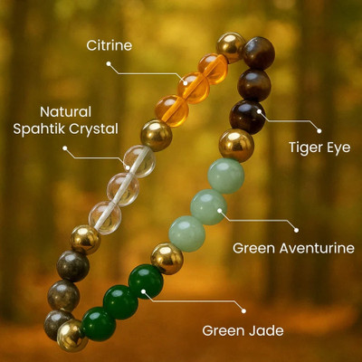 Shubh Kharidi Green Aventurine, Golden Pyrite, Crystal, Tiger's Eye, Citrine, Clear Quartz, Green Jade Charm Bracelet