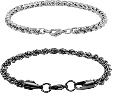 NAKABH Stainless Steel Silver, Black Silver Bracelet(Pack of 2)