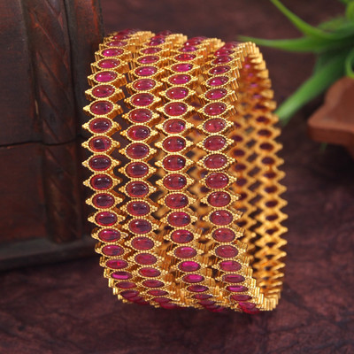 OrnaDzn Zevellery Alloy Beads Gold-plated Bangle Set(Pack of 4)