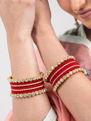 Mamon Creations Metal, Fabric, Alloy Crystal Gold-plated Bangle Set(Pack of 26)