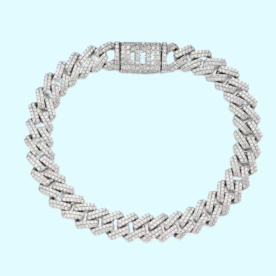 Miami Metal, Alloy, Steel, Stainless Steel Cubic Zirconia, Crystal Silver, Platinum, Silver Coated, Titanium, Silver Coated, Sterling Silver Bracelet