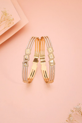 Divastri Brass Diamond Gold-plated Bangle Set(Pack of 2)