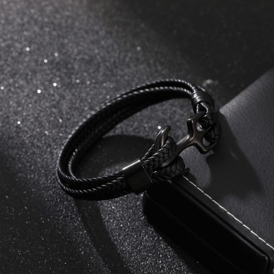 Fashion Frill Leather Black Silver Bracelet