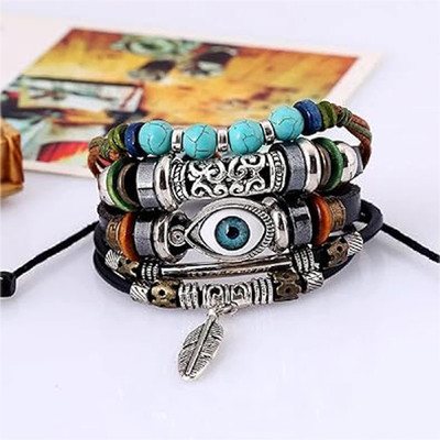 BHAKTI UNIQUE Leather Agate Silver Bracelet