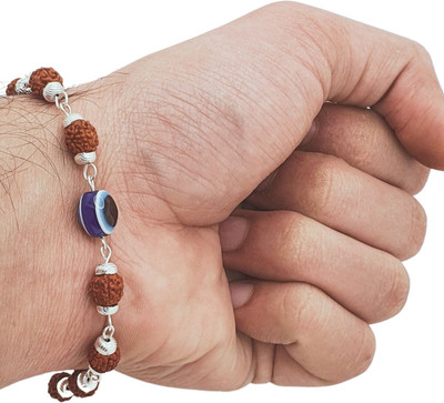HAPPY CREATION Rudraksha, Evil Eye Silver Bangle