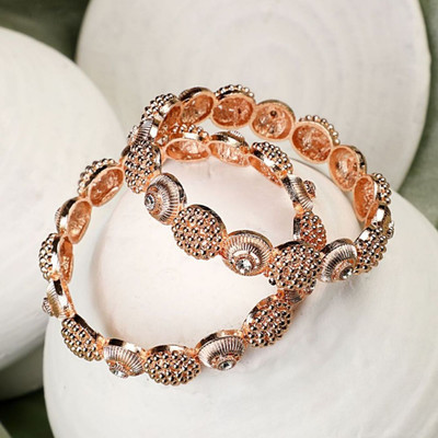 Mode Mania Brass Cubic Zirconia Gold-plated Bangle Set(Pack of 2)