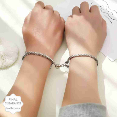 P R Production Sterling Silver, Stainless Steel Sterling Silver Bracelet(Pack of 2)