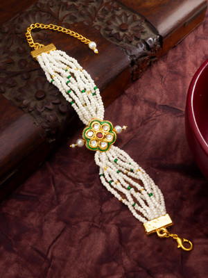 Vermont Brass Pearl, Emerald, Ruby Gold-plated Bracelet
