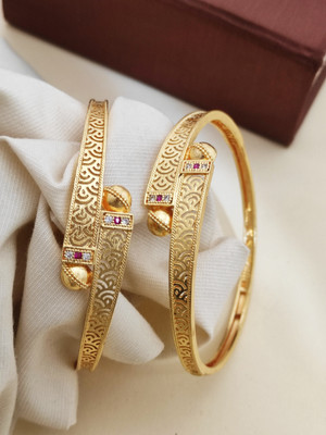 SRbb Brass Cubic Zirconia Gold-plated Bangle Set(Pack of 2)