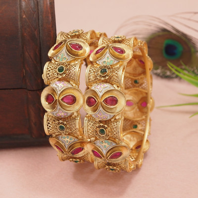OrnaDzn Zevellery Brass Gold-plated Bangle(Pack of 2)