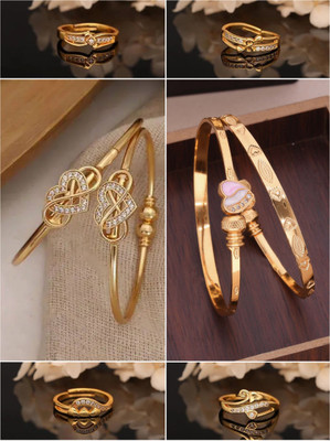Dressberry Brass Diamond Gold-plated Ring Bangle(Pack of 6)