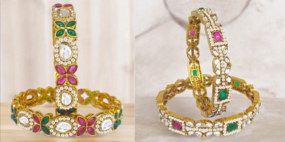 Chrishan Alloy Gold-plated Bangle Set(Pack of 2)