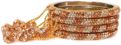 Ruhi Lac Crystal Brass Bangle Set(Pack of 4)