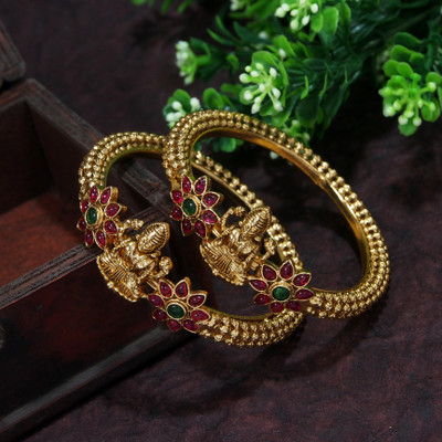 Atulya Brass Ruby Gold-plated Bangle Set(Pack of 2)