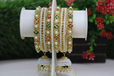 RUSHIKHACOLLECTIONS Brass, Mother of Pearl, Alloy Beads Gold-plated Bangle Set(Pack of 10)