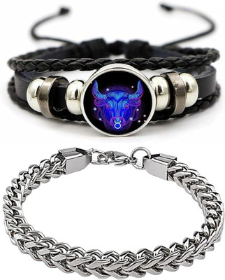 PIXFLIX Metal, Alloy, Leather, Steel, Stainless Steel Charm Bracelet(Pack of 2)