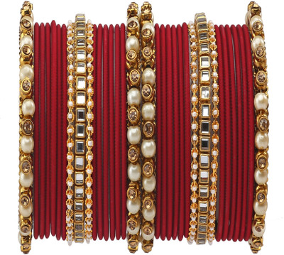 GLIKA Metal Beads, Pearl, Zircon Gold-plated Bangle Set(Pack of 34)