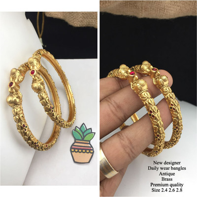 Primectrla Fab Brass Diamond Gold-plated Bangle Set(Pack of 2)