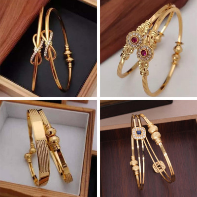 Alasca Brass Diamond Gold-plated Bangle Set(Pack of 4)