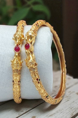 brado jewellery Brass Diamond Gold-plated Bangle Set(Pack of 2)