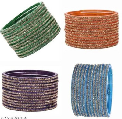 Piyush Glass Cubic Zirconia Bangle(Pack of 4)