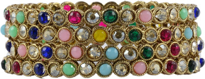 SHARYY Brass Crystal Gold-plated Bangle Set(Pack of 4)