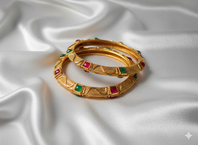 Atrangiaura Brass Beads Gold-plated Bangle Set(Pack of 2)