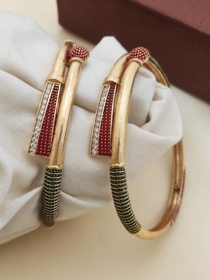 AK Brass Diamond Gold-plated Bangle Set(Pack of 2)