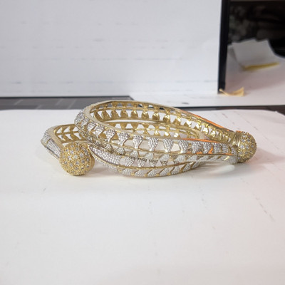 AanyaCentric Brass Cubic Zirconia Gold-plated Bangle Set(Pack of 2)