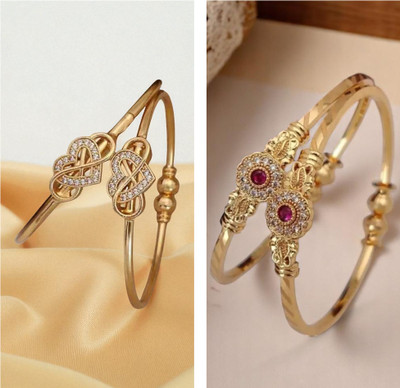 Hetshree Brass Diamond Gold-plated Bangle Set(Pack of 4)