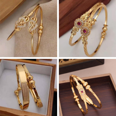 Parisal Brass Diamond Gold-plated Bangle Set(Pack of 4)