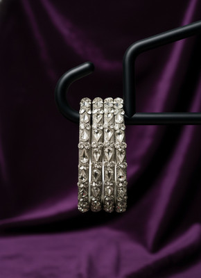 JK Jewellry Glass Diamond Silver Bangle Set(Pack of 4)